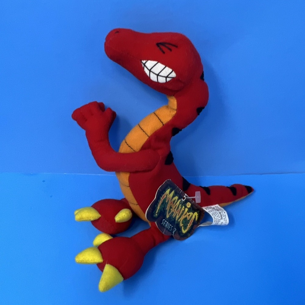Vintage 1998 Meanies Series 7" Velociraptor Red Dinosaur Plush Stuffed Toy W/Tag